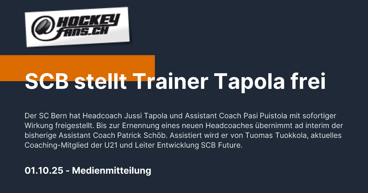 SCBはコーチTapolaをリリースします-Hockeyfans.ch
